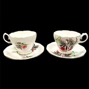 2 Sets Queen Anne Black Orchid tea cup and saucer
